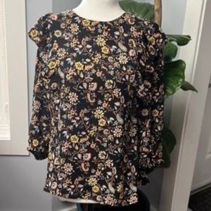 Eclair Floral Ruffled Black Blouse Top Feminine Long Medium
